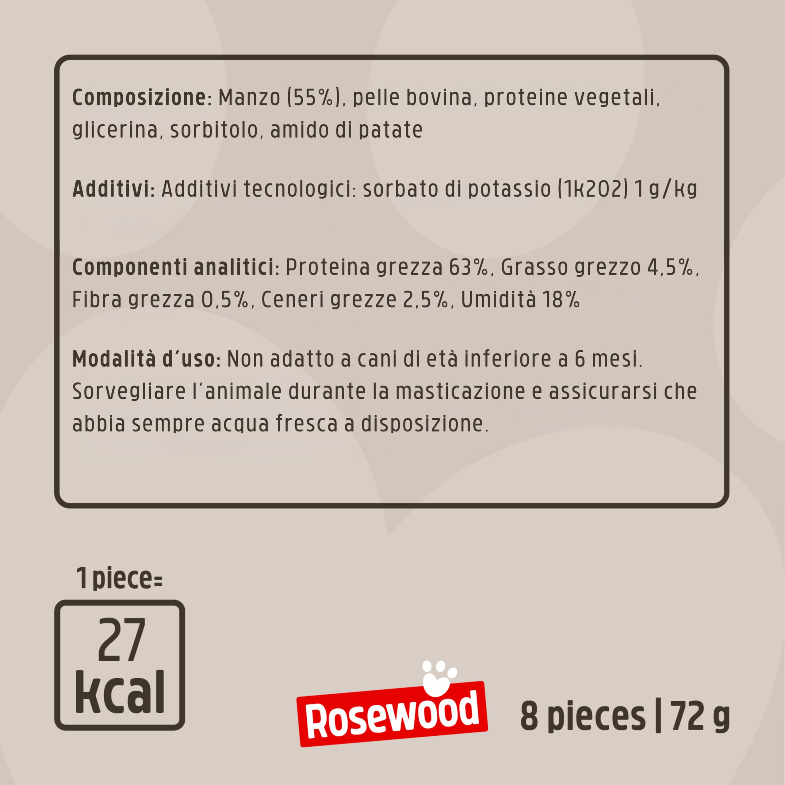 Rosewood Chewy Sticks Manzo Small - Bastoncini da masticare per cani con carne di manzo, supporta la cura dei denti, senza cereali, glutine e additivi artificiali, confezione da 6 (6x72 g)