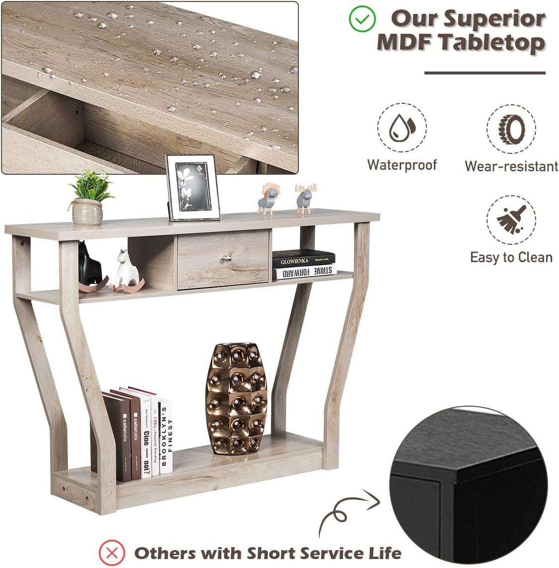 Giantex Console Table Easy Assembly Entryway Table W/Storage Drawer and Bottom Shelf, Mufti-Functional Home Furniture for Hallway, Living Room, Bedroom, Office 47 Inch Accent Hall Table (Gray Wash)