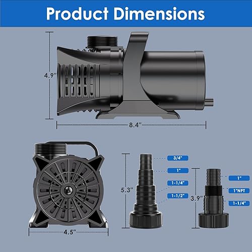 Miniatura 7 de AquaMiracle Bomba de agua sumergible de 2700 GPH con certificación UL con cable de 20 pies, adaptadores y bolsa de filtro, bomba de fuente de agua