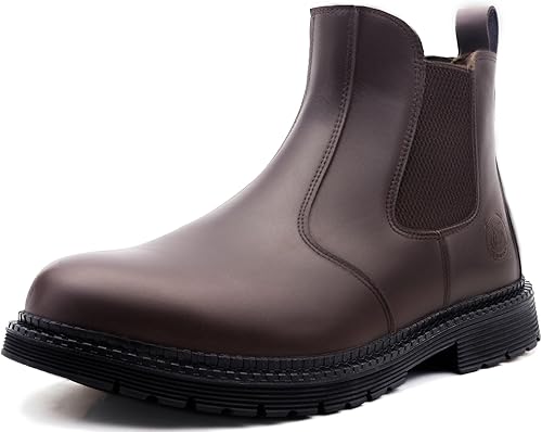 ZERVRTON Steel Toe Work Boots for Men,Slip-on Working Boots,Comfortable,Waterproof,leather,Men's Industrial & Construction Boots