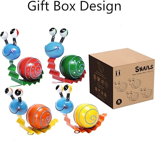 Miniatura 3 de Arte de metal para patio, bonitos caracoles para decoración de jardín exterior, adornos de patio al aire libre, juego de 4 (amarillo, naranja,