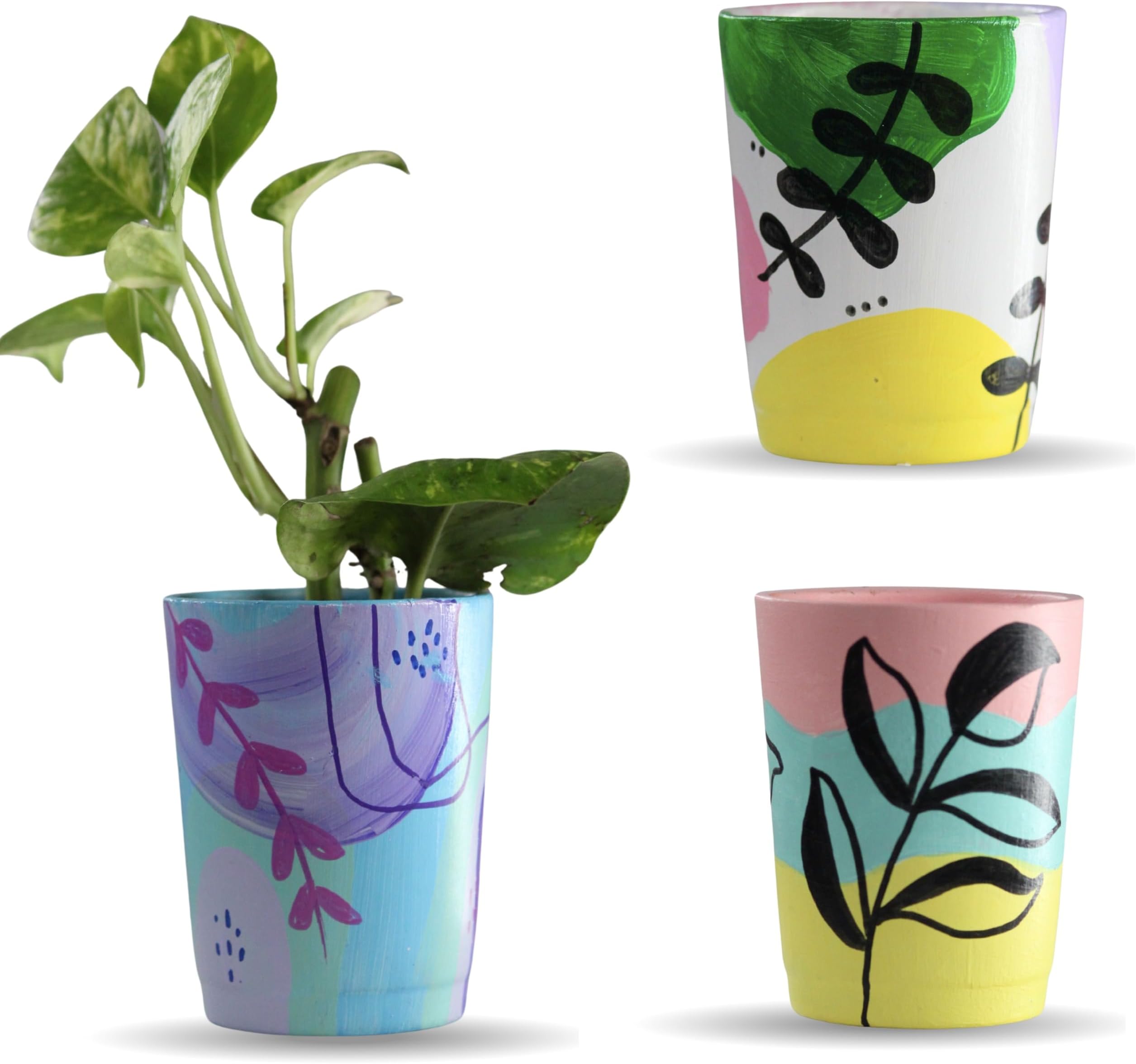 3-Pcs Handmade Clay Plant Pot Set | Rustic Decorative Flower Planter Pots for Home Garden Balcony | Ecofriendly Indoor Outdoor Living Decor Pots (Coppera)
