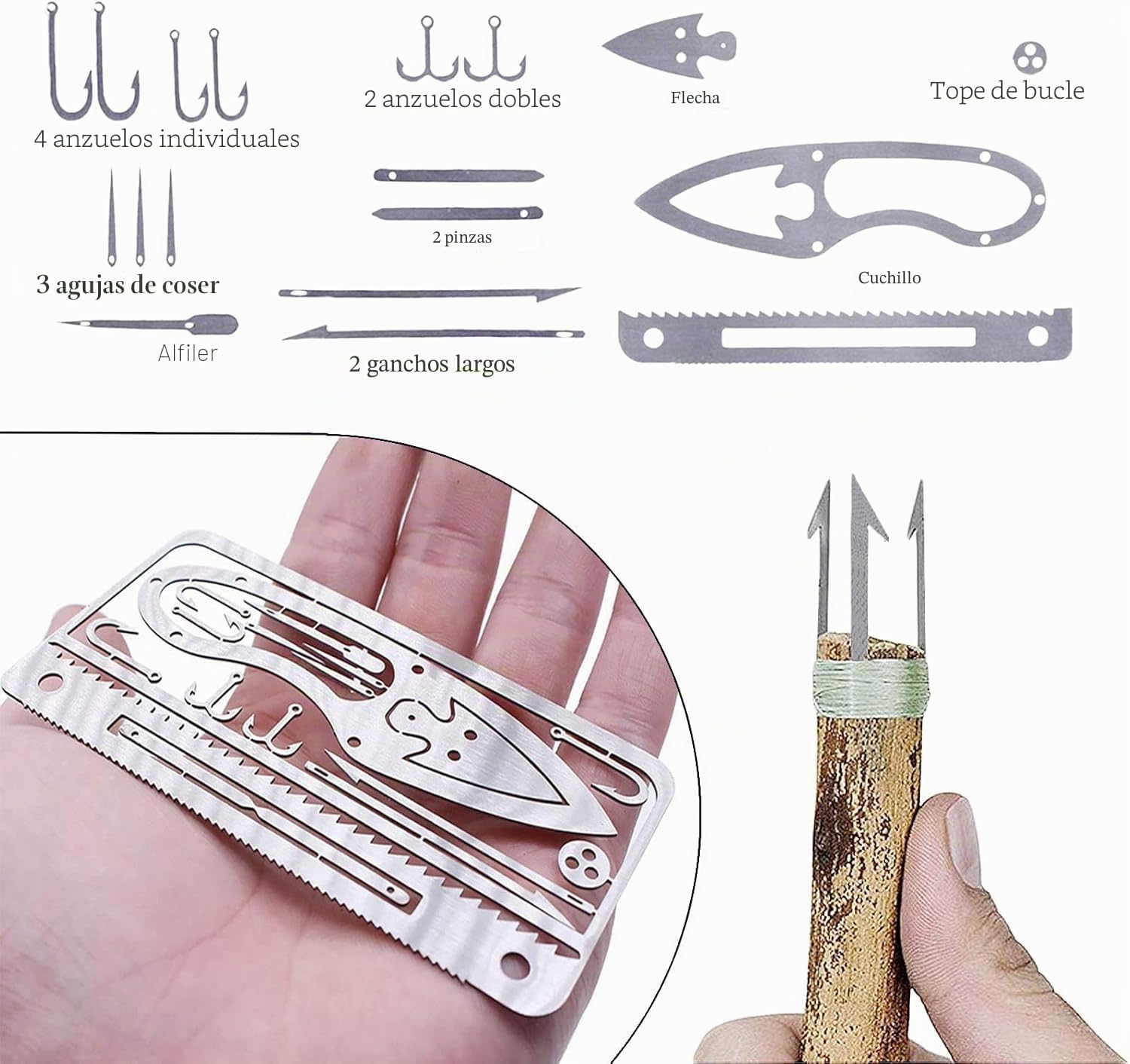 6 tarjetas de supervivencia para exteriores, para pesca, camping y supervivencia en el interior