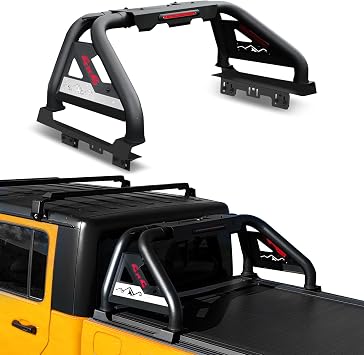 Roll Bar for Mid-Size Truck Carbon Steel Sport Bar Chase Rack with Snow Mountain Cutouts LED Brake Light Truck Bed Cargo Rack Compatible with Gladiator Tacoma Ranger Colorado Canyon Frontier