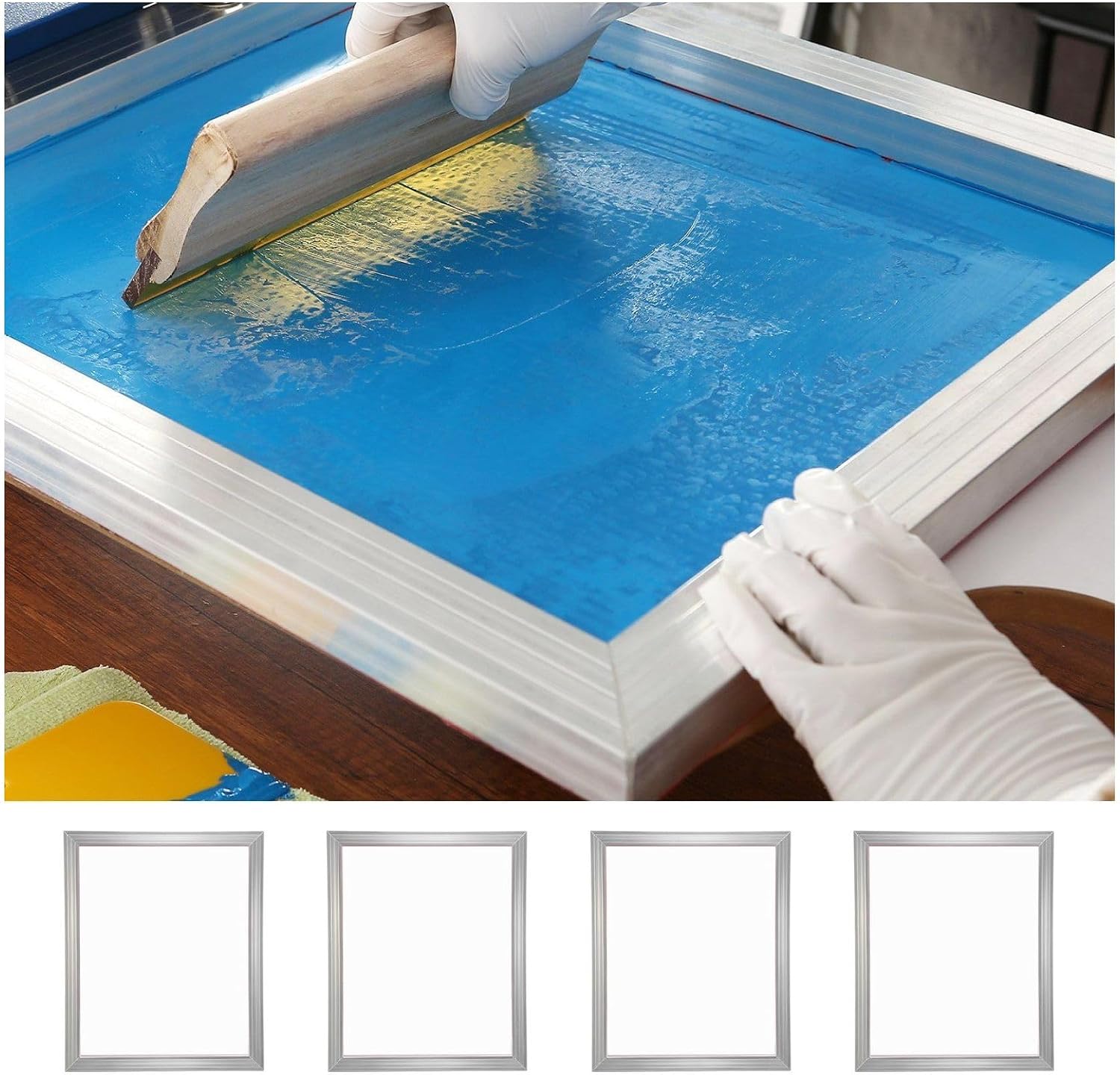 Screen Printing Kit 20x24 Inch, 4 Pack Aluminum Silk Screen Frames 355 Mesh, High Tension Nylon Mesh, Sealing Tape for DIY T-Shirt Fabric Printing