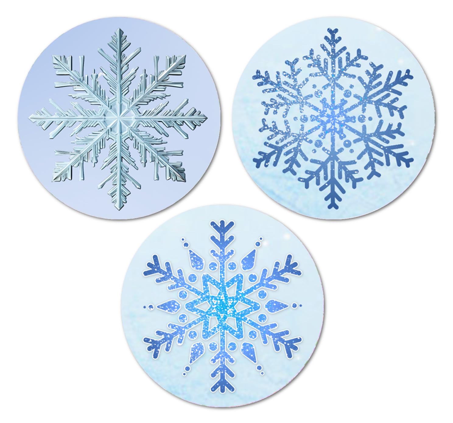 126 Snowflakes Stickers, 1 Inch Big Round Glossy Labels, Great for Holiday Season Gifts, Gift Bag, Cards, Envelopes, Boxes, Tags, and Supplies. Made