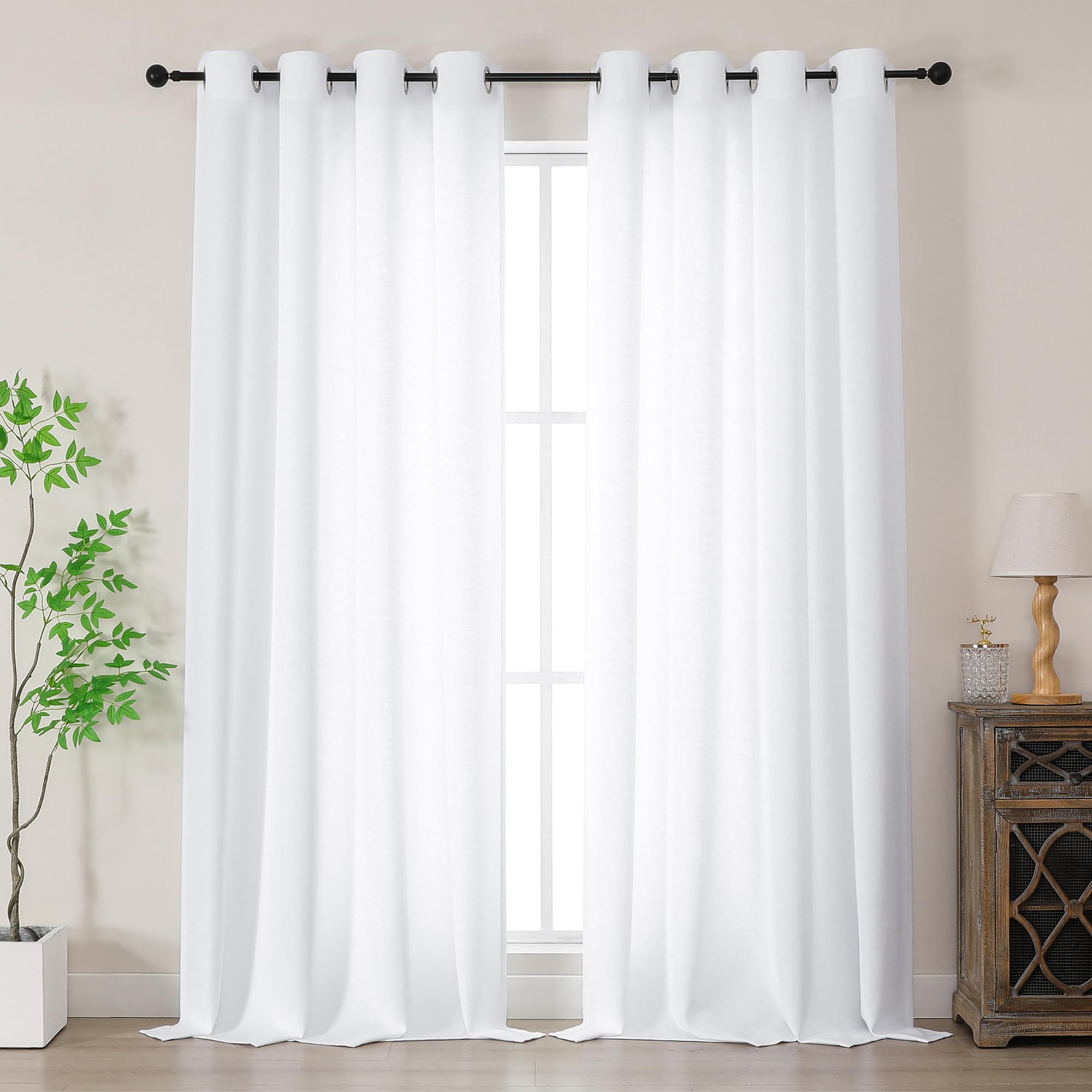 Simplebrand White Faux Linen Texture Curtains for Bedroom 2 Panel Set 220 CM Drop, Soft Elegent Home Decor Curtain for Living Room, Sun Blocking Room Darkening Thermal Eyelet Style, W140 x H 229 CM