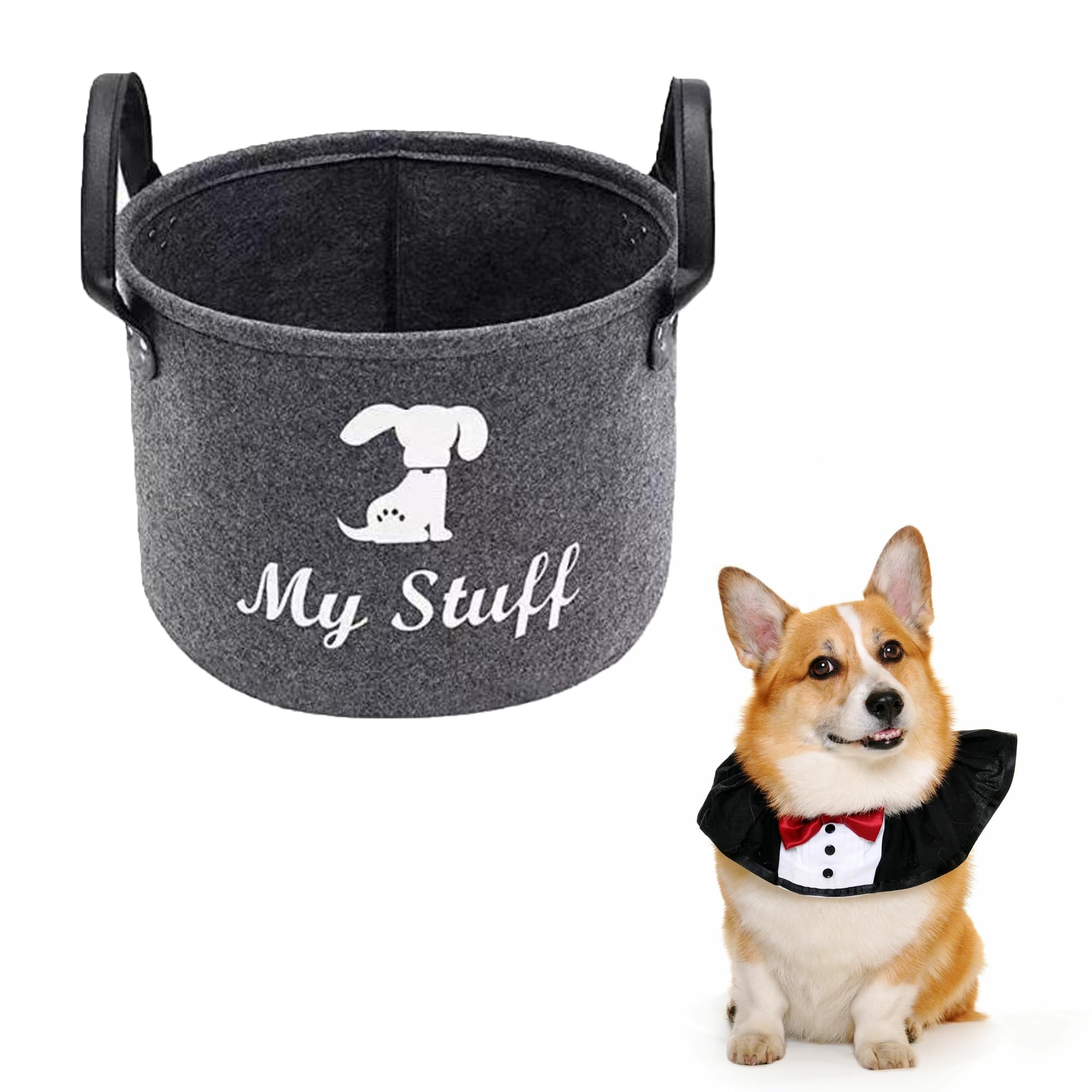 Jyinelx 1Pcs Dog Toy Box Storage, Felt Toy Storage Basket, Can Store Pet Toys, Organize Leashes, Clothes, Blankets, Dry Food and Any Pet Supplies, Practical Accessories (Dark Gray)