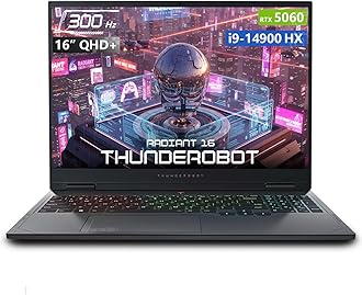 Thunderobot Radiant 16 i9 5060 2.5K 300Hz Gaming Laptop, NVIDIA GeForce RTX 5060, Core i9-14900HX, 16" QHD+ 300Hz Display, 32GB DDR5, 1TB SSD, RGB Backlit Keyboard, Wi-Fi 6, Win 11 Home, Black