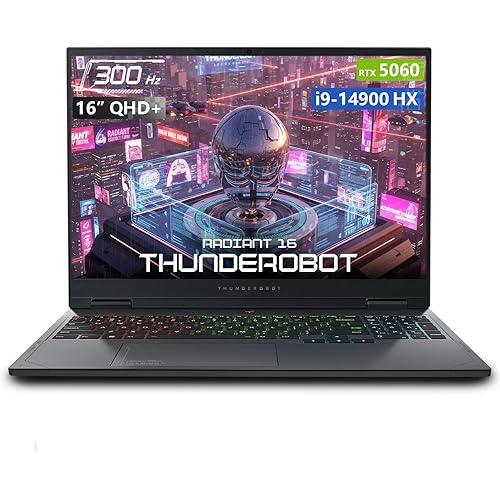 Thunderobot Radiant 16 i9 5060 2.5K Gaming Laptop, 16" QHD+ up to 300Hz 2.5K Display, Core i9-14900HX, GeForce RTX 5060, 16GB DDR5 RAM, 1TB SSD, RGB Backlit Keyboard, Wi-Fi 6, Win 11 Home, Black
