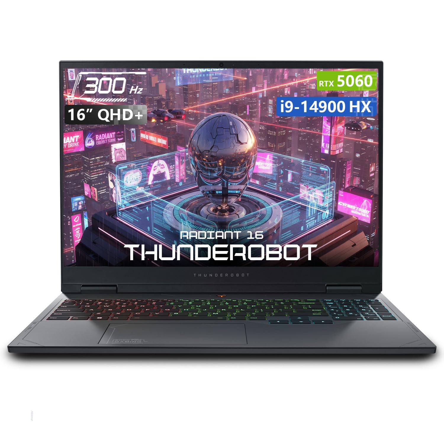 Thunderobot Radiant 16 i9 5060 2.5K Gaming Laptop, 16" QHD+ up to 300Hz 2.5K Display, Core i9-14900HX, GeForce RTX 5060, 64GB DDR5 RAM, 4TB SSD, RGB Backlit Keyboard, Wi-Fi 6, Win 11 Home, Black