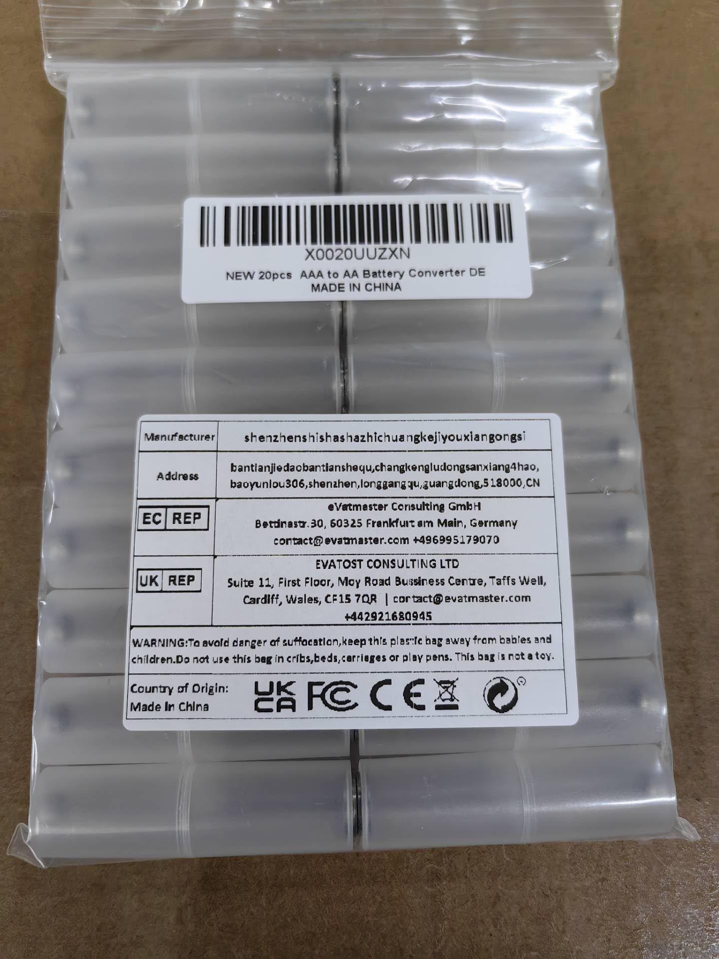 Lot de 20 convertisseurs de piles AAA vers AA AAA vers AA - Adaptateur de convertisseur de batterie AAA vers AA - Adaptateur pour piles AAA vers AA