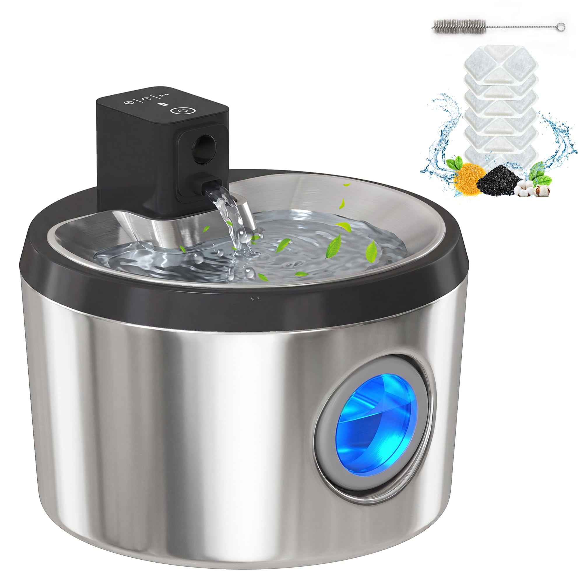PawHut Wireless Cat Water Fountain for Drinking Stainless Steel, 4L/135oz Large Battery Operated Cat Fountain Cordless, Ultra-Quiet Pet Water Dispenser with Motion Sensor, 6 Filters, Rechargeable