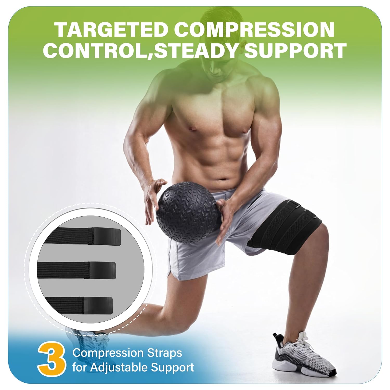 SPRING SEAON Thigh Compression Sleeve with Anti-Slip Strips, Hamstring Compression Wrap with 3 Pressure Hook-and-Loop Band, Thigh Brace for Men & Women, Pulled Muscle, Sprains and Sports Recovery