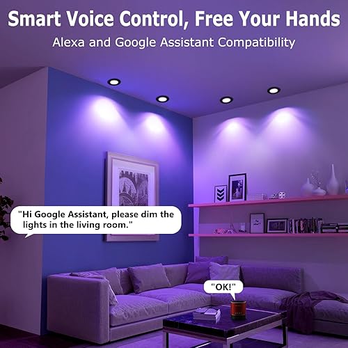 Miniatura 3 de LightingWill Iluminación LED empotrable de 2 pulgadas, Smart WiFi LED, luz de techo LED de 5 W compatible con AlexaGoogle Assistant, RGB regulable y