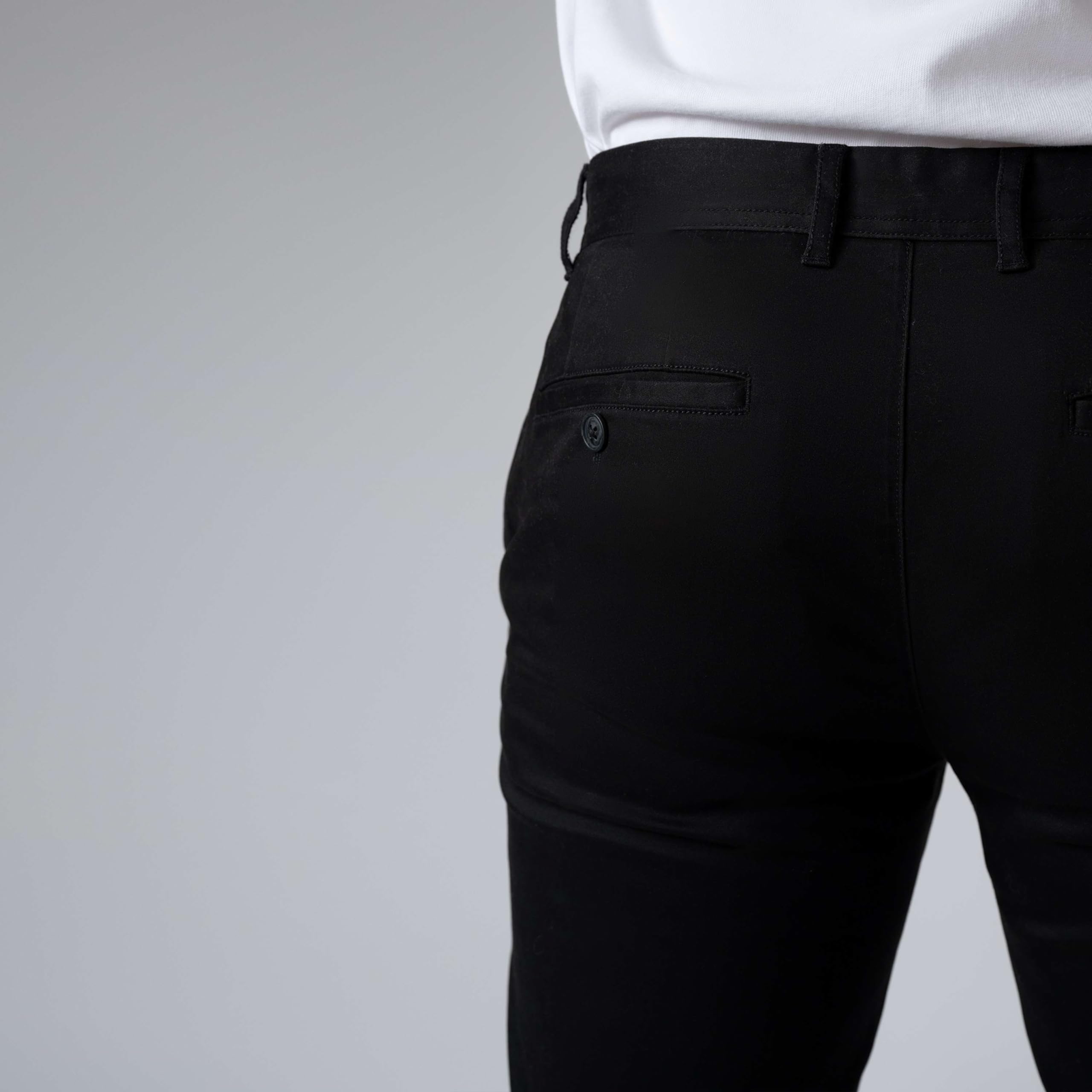 Pantalones chinos para hombre informales con ajuste ajustado elástico, Negro , 30W x 32L