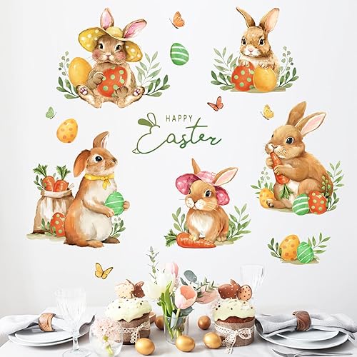Miniatura 8 de Mfault Calcomanías de pared de conejo de Pascua calcomanías de flores de amapola para decoración de habitación de sala de estar dormitorio