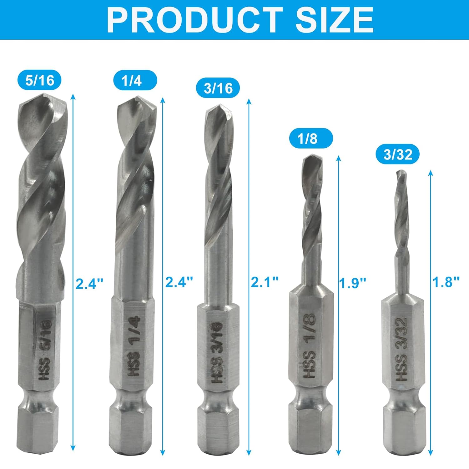 5 Pack Stubby Drill Bit Set, Quick Change Hex Shank Metal HSS M2 Drill Bit Set for Tight Spaces or Wood