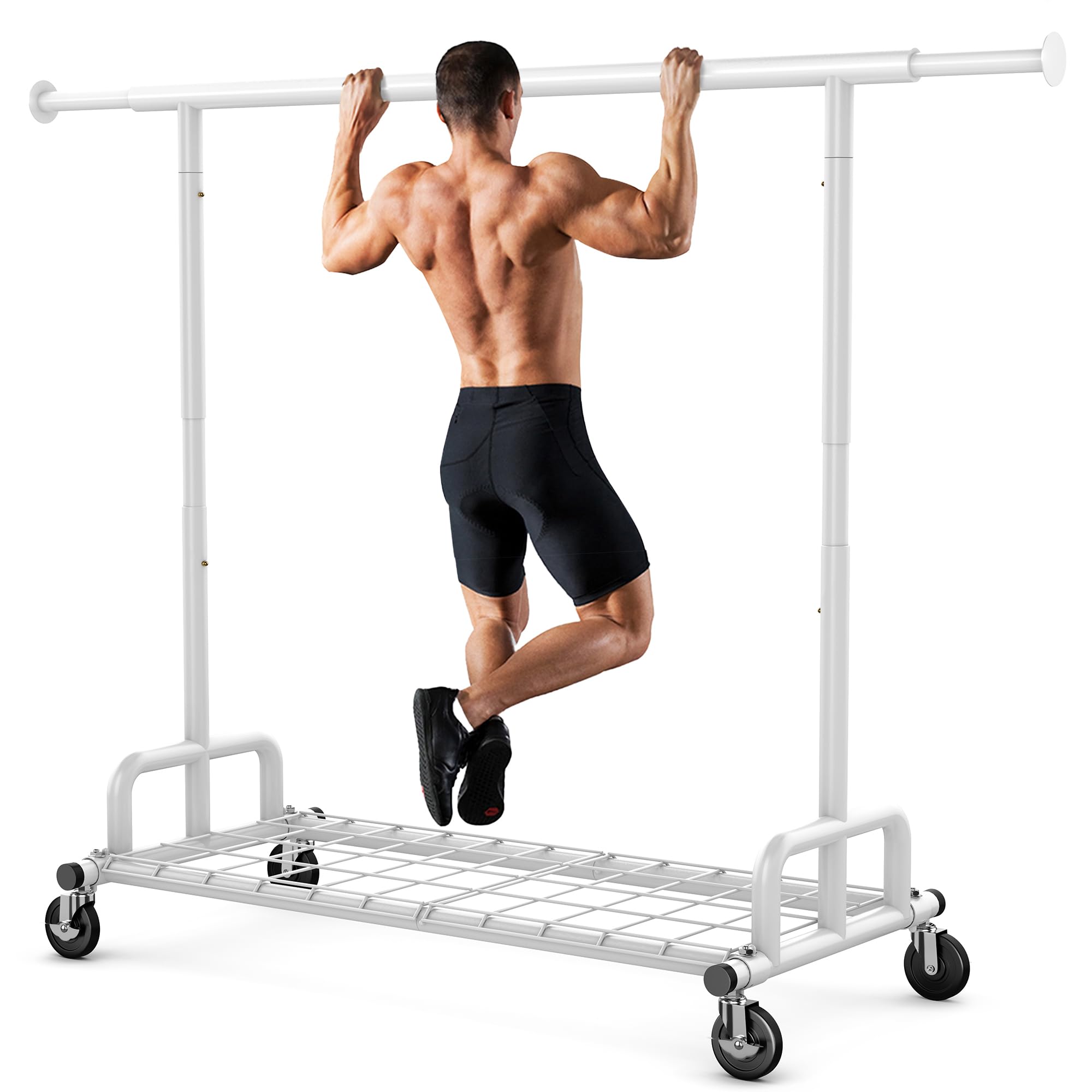 HOKEEPER Clothes Rack Collapsible Clothing Garment Rack Capacity 525LBS Clothing Racks on Wheels Heavy Duty Rolling Clothes Rack for Hanging Clothes for bedroom, Commercial, White 22"D x 75"W x 71"H