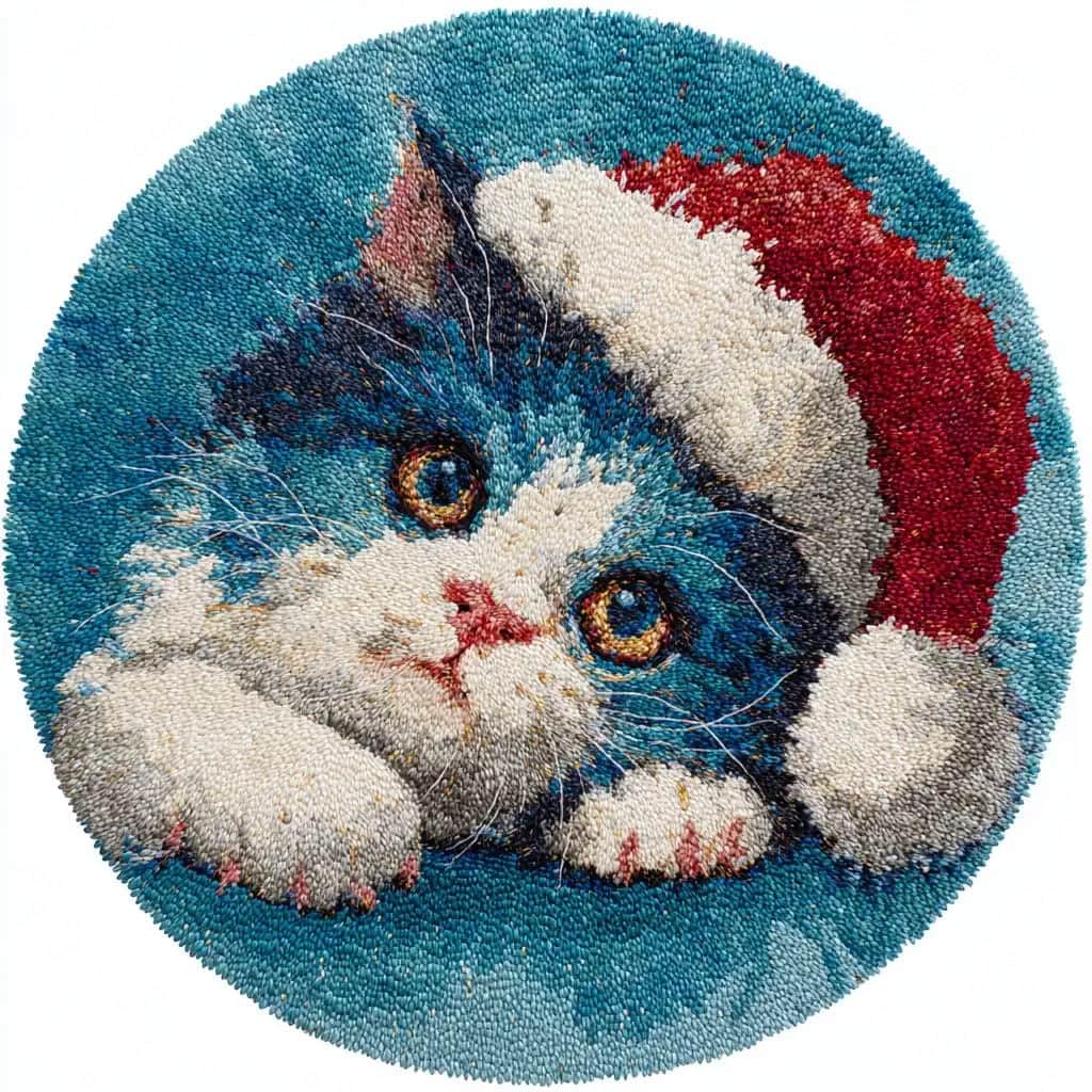 WallustrioaW Round Latch Hook Rug Kits Cat for Adults and Starter 50 * 50Cm