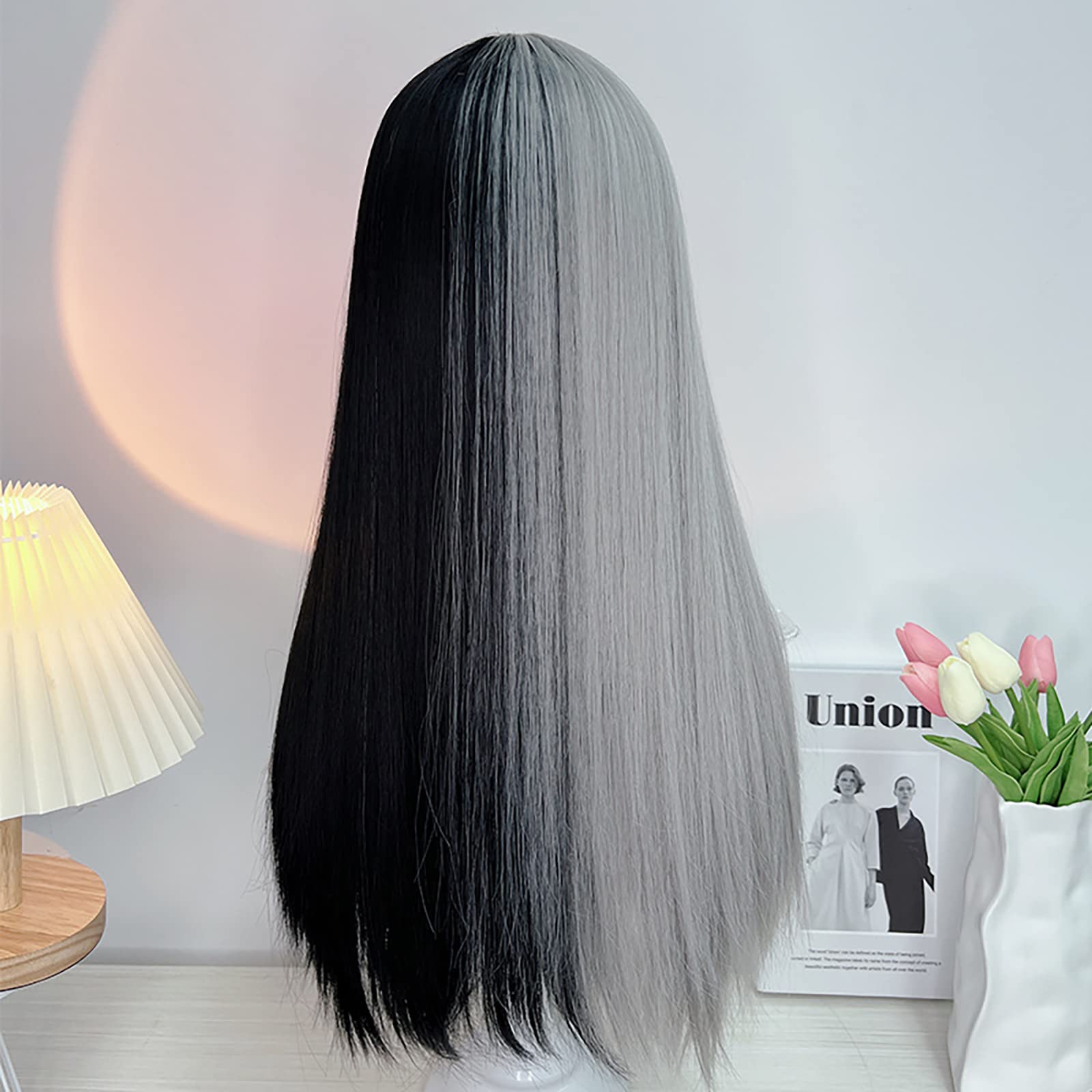 Amazon.co.jp: ウィッグ ロング ストレート 黒グレー シルバー