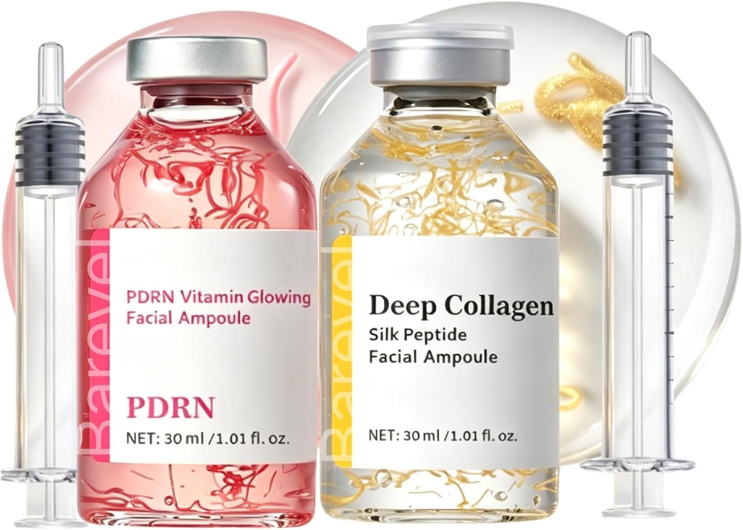 Deep Collagen Silk Peptide Intensive Lifting Ampoule & Glow Intensive PDRN Ampoule Set, Korean Silk Collagen Face Serum, Hydrating Peptides Serum, Salmon PDRN Pink Peptide Serum, 30ml x2