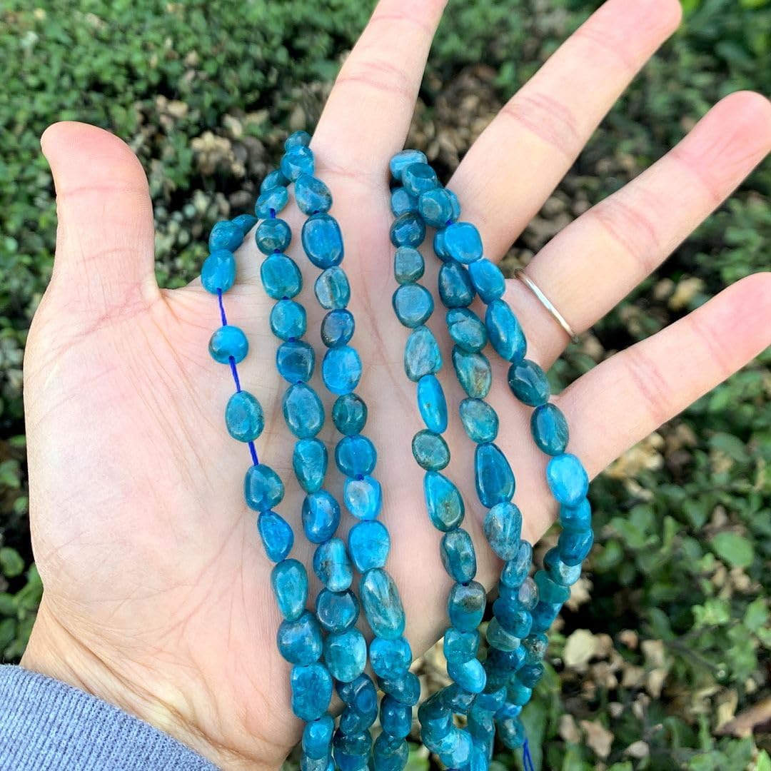 Adabele 15 Inch Natural Blue Apatite Gemstone Loose Beads 6mm to 8mm Free Form Oval Tumbled Pebble Gem Stone Spacer for Jewelry Making GZ11-18 - Image 2