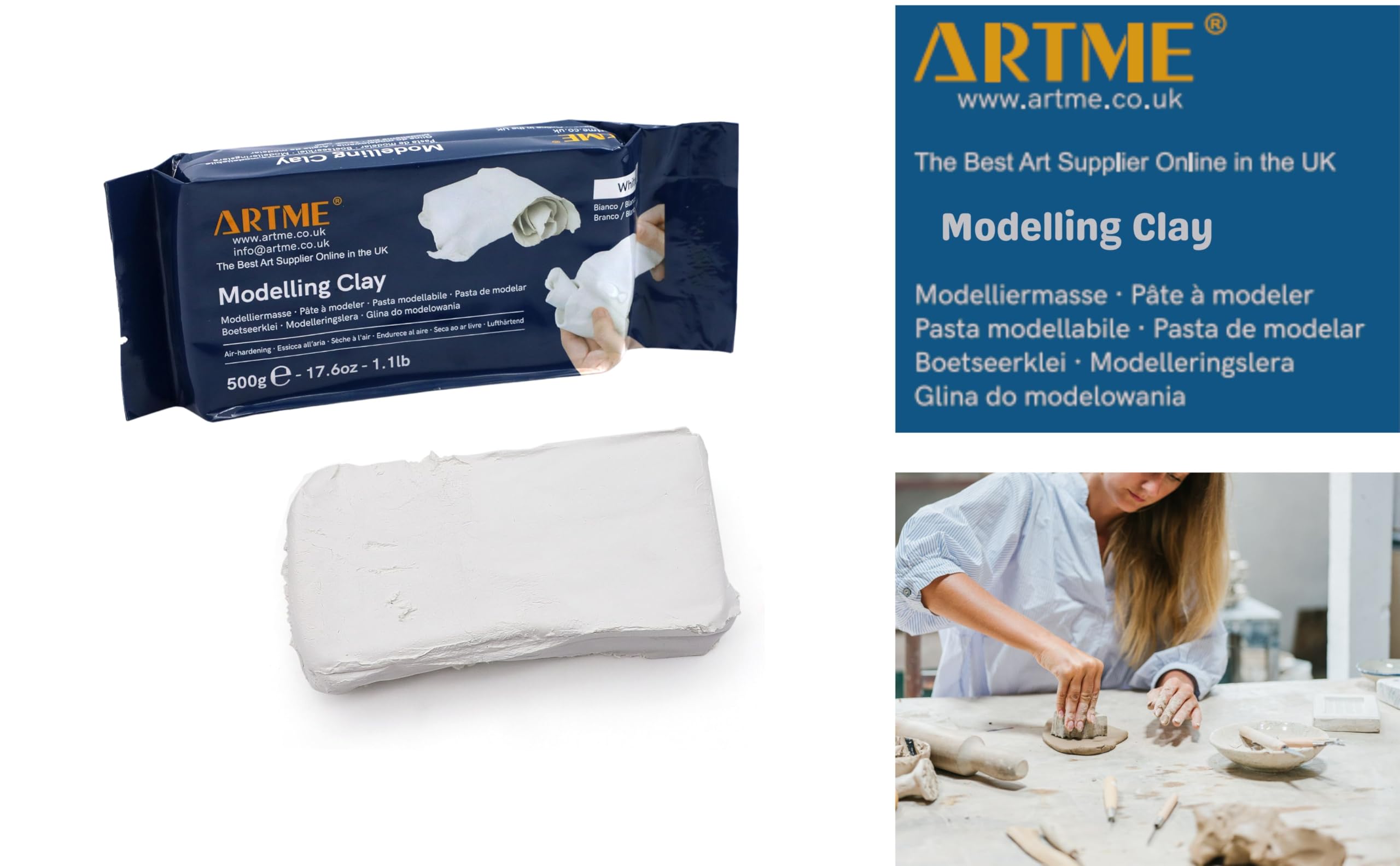 ARTME Arcilla de modelar blanca de 4000 g (500 g x 8 unidades), endurecimiento al aire para artes y manualidades creativas, secado al aire, paquete individual