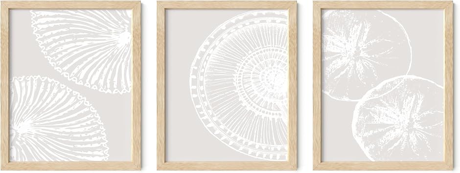 Summit Designs Seashell Wall Art Set of 3-8x10 inch Neutral Beige Coastal Prints - Beach Shell Photography - Unframed Bathroom Decor - Nautical Beach House Artwork - Coastal Home Decoration Pictures