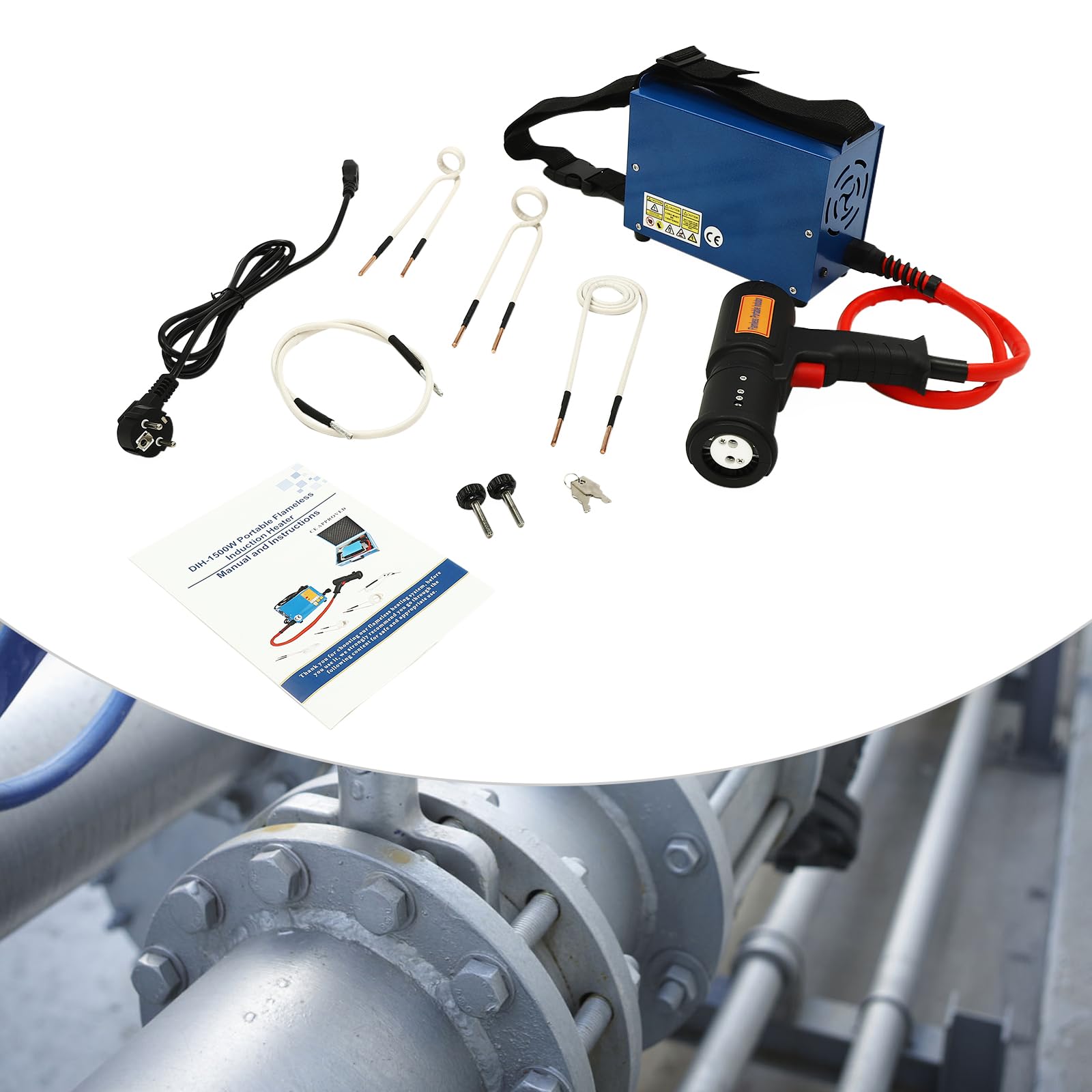 1500W Kit de Chauffage à Induction Magnétique,750℃ 4 Serpentins Chauffants Pour Chauffer Diverses Rouillées Boulons écrous Engrenages Poulies Roulements etc