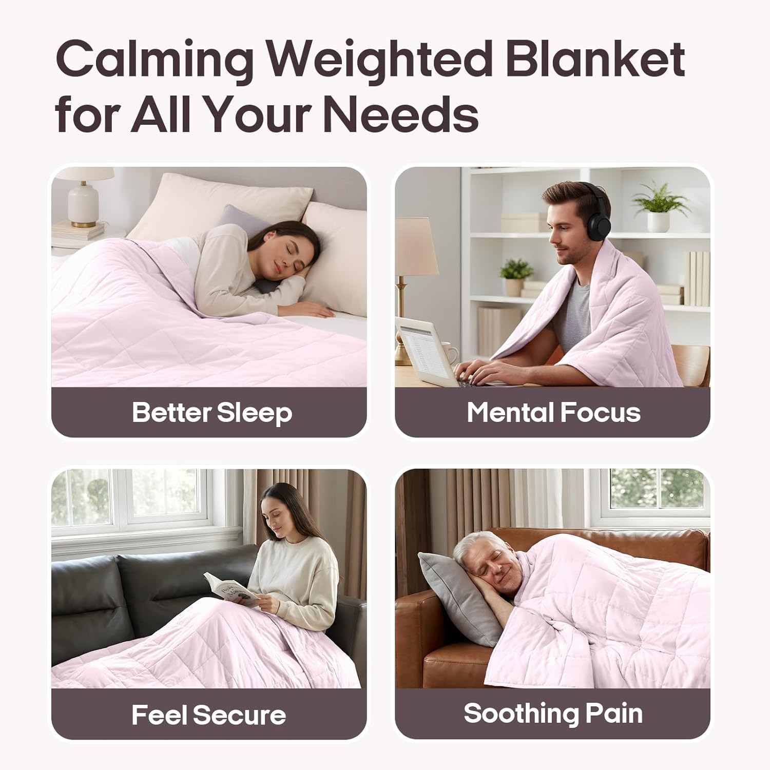 ZonLi Weighted Blanket for Adults (60"x80", 15lbs,Light Pink) Queen Size High Breathability Cooling Heavy Blanket, Soft Material with Premium Glass Beads, All-Season, Easy Care