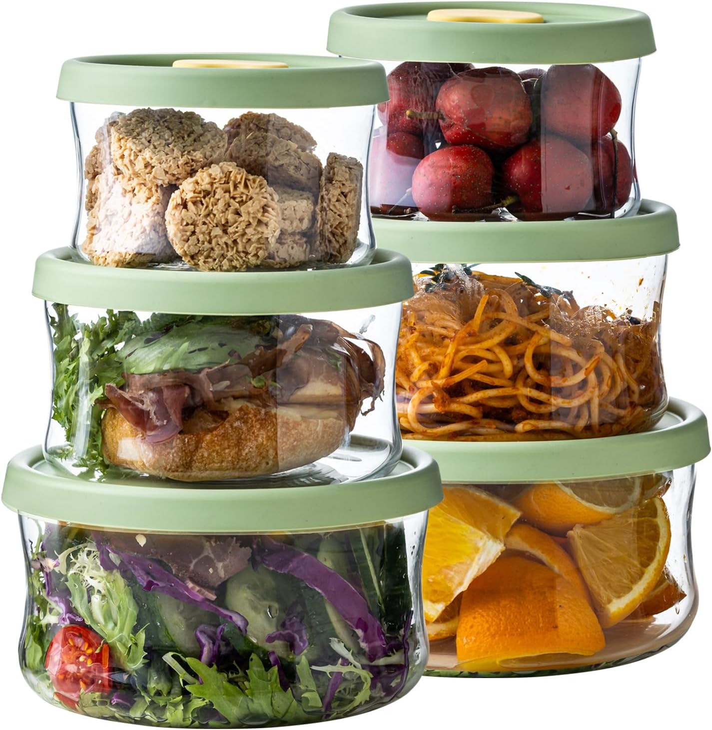 Glass Food Storage Containers Set,with Lids, Leak-Proof Meal Prep Containers,for Storage soups and leftovers - BPA Free,Microwave, Dishwasher, Freezer Safe (Green 3PCS)