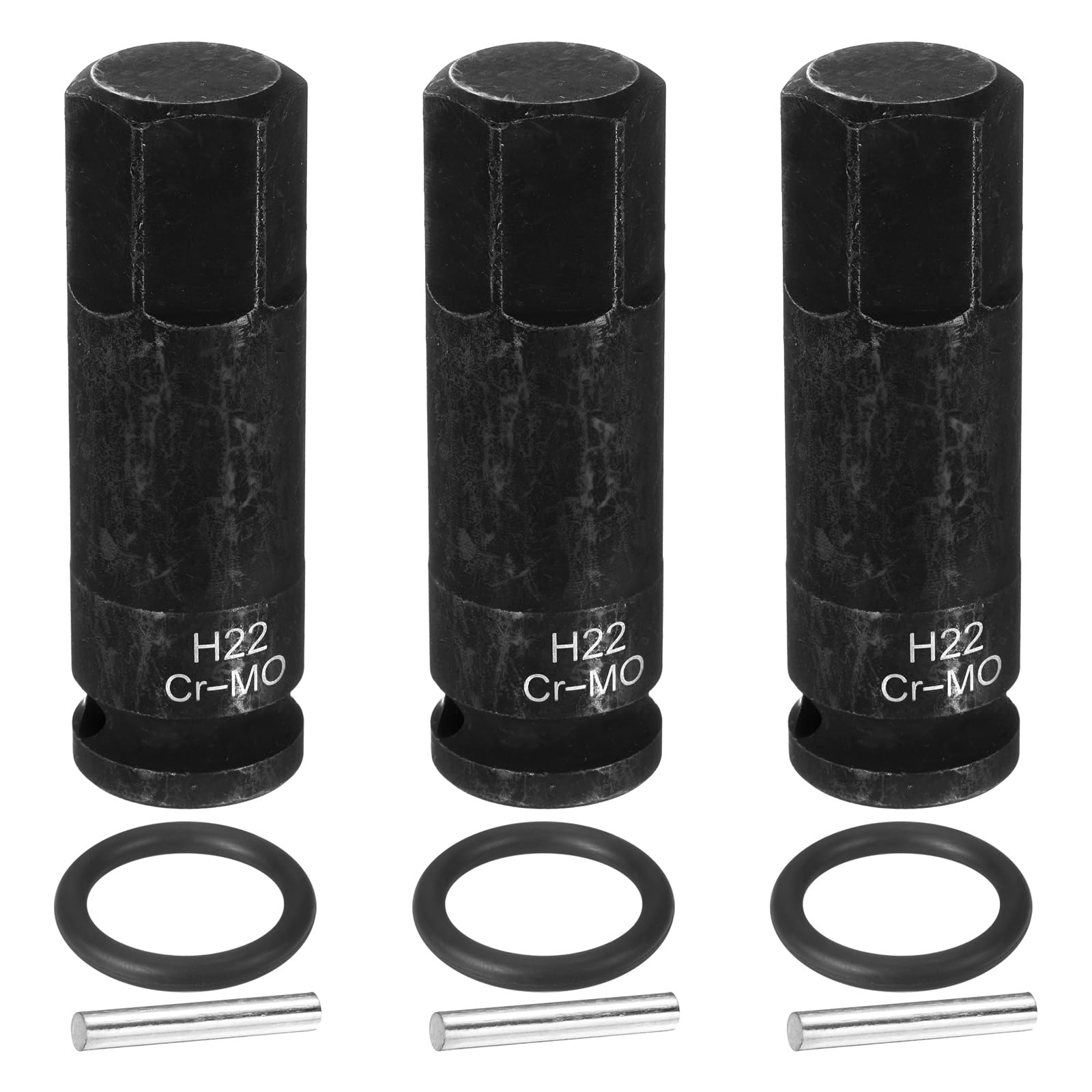 sourcing map 3pcs 1/2" Drive Impact Hex Bit Socket H22(22mm) Metric CR-MO Steel 6-Point Sockets with Cotter Pin for Power Drill Drivers Adapter — image 1