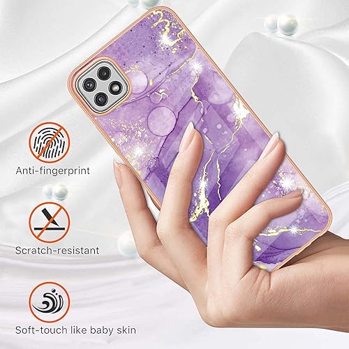 Miniatura 2 de Monwutong Funda delgada para Samsung Galaxy A22 5G (no 4G), diseño de mármol brillante IMD para niñas, lente de cámara y cubierta protectora de