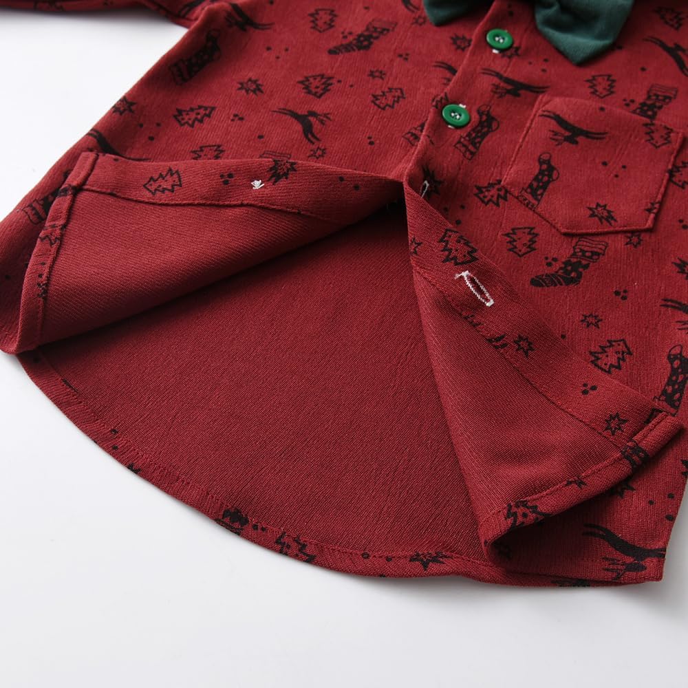 Christmas Toddler Kids Boys Gentleman Clothing Sets Long Sleeve Cartoon Bowtie Shirts+Suspenders Pants Suits