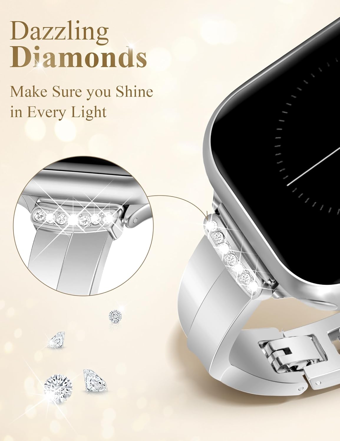 Designer Slim Watch Bands for Women Compatible with Apple Watch 38/40/41/42/44/45/46/49mm Dainty Dressy Cute Bracelet Metal Chain Straps for iWatch Series 11/10/9/8/7/6/5/4/3/2/1/SE/Ultra - Image 3