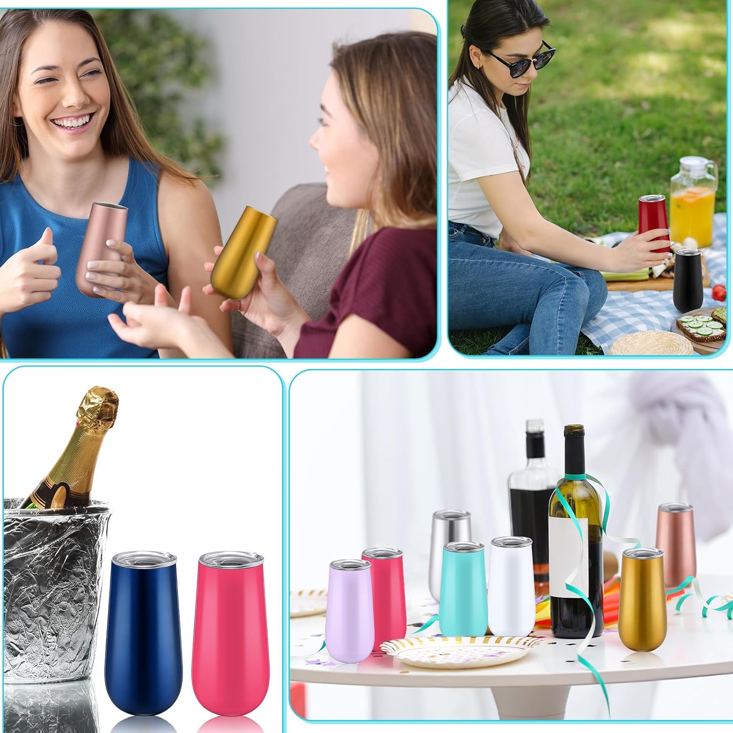 6 oz 12 Pack Stemless Insulated Champagne Flute Bridesmaid Champagne Flute Wine Glasses Tumbler with Lid Double Insulated Reusable Cocktail Tumbler for Christmas Birthday Wedding Gift - Image 5