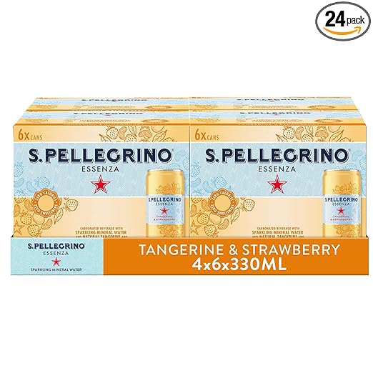 San Pellegrino Essenza Tangerine & Strawberry Sparkling Mineral Water, 11.16 fl oz / 330 ml, 24 Pack