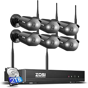 ZOSI 2K Wi-Fi 6 Security Camera System, 6pcs 3MP Plug-in WiFi Cameras Indoor Outdoor, AI Person Detection, Color Night Vision, 2 Way Audio, Light & Siren Alarms, Remote Monitoring, 8CH 4K NVR, 2TB HDD asin的图片