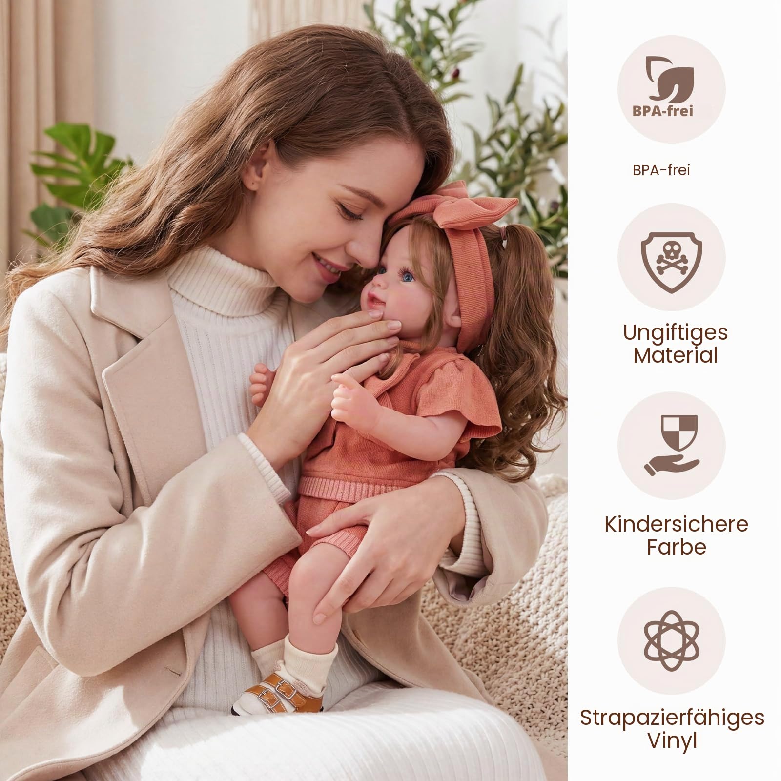 BABESIDE Reborn Puppe 20 Zoll Lebensechte Babypuppe mit Weichem Stoffkörper Offenen Augen Reborn-Baby Lebensecht mit Kleidung und Zubehör Reborn-Baby Mädchen für Kinder ab 3 Jahren