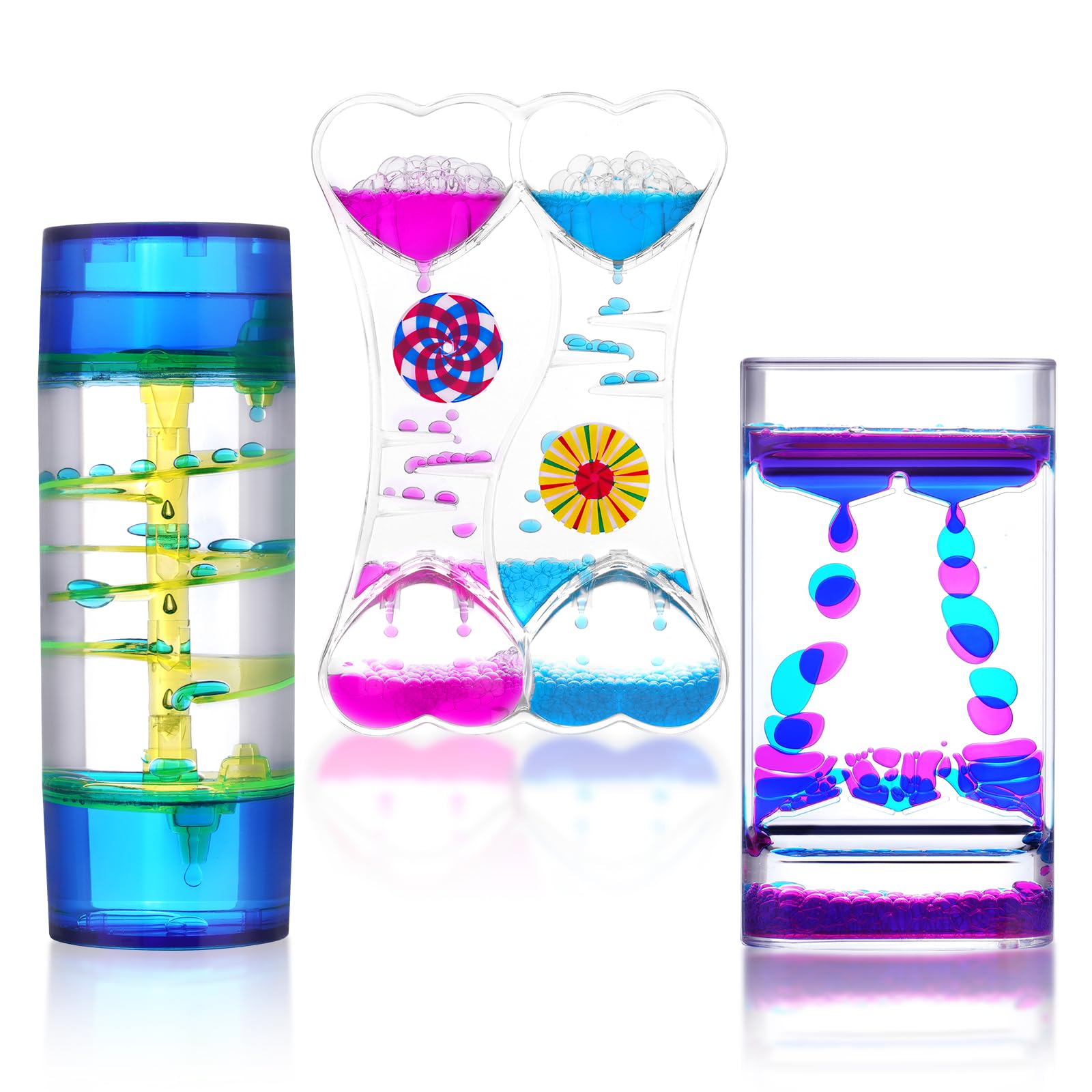 OSDUE Tropfen Sanduhr Flüssig Bewegung Blasen, 3 Stück Liquid Motion Bubble Timer Tropfen Sanduhr Dekompressionsölleck Schreibtisch Spielzeug für Kinder & Erwachsene