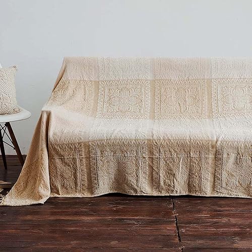 Miniatura 6 de AIVIA Manta Decorativa Boho, Chenilla Jacquard Bohemia Funda para Silla Reclinable Muebles Azteca Hippie Mantas para Sofá de Dos Plazas (Beige