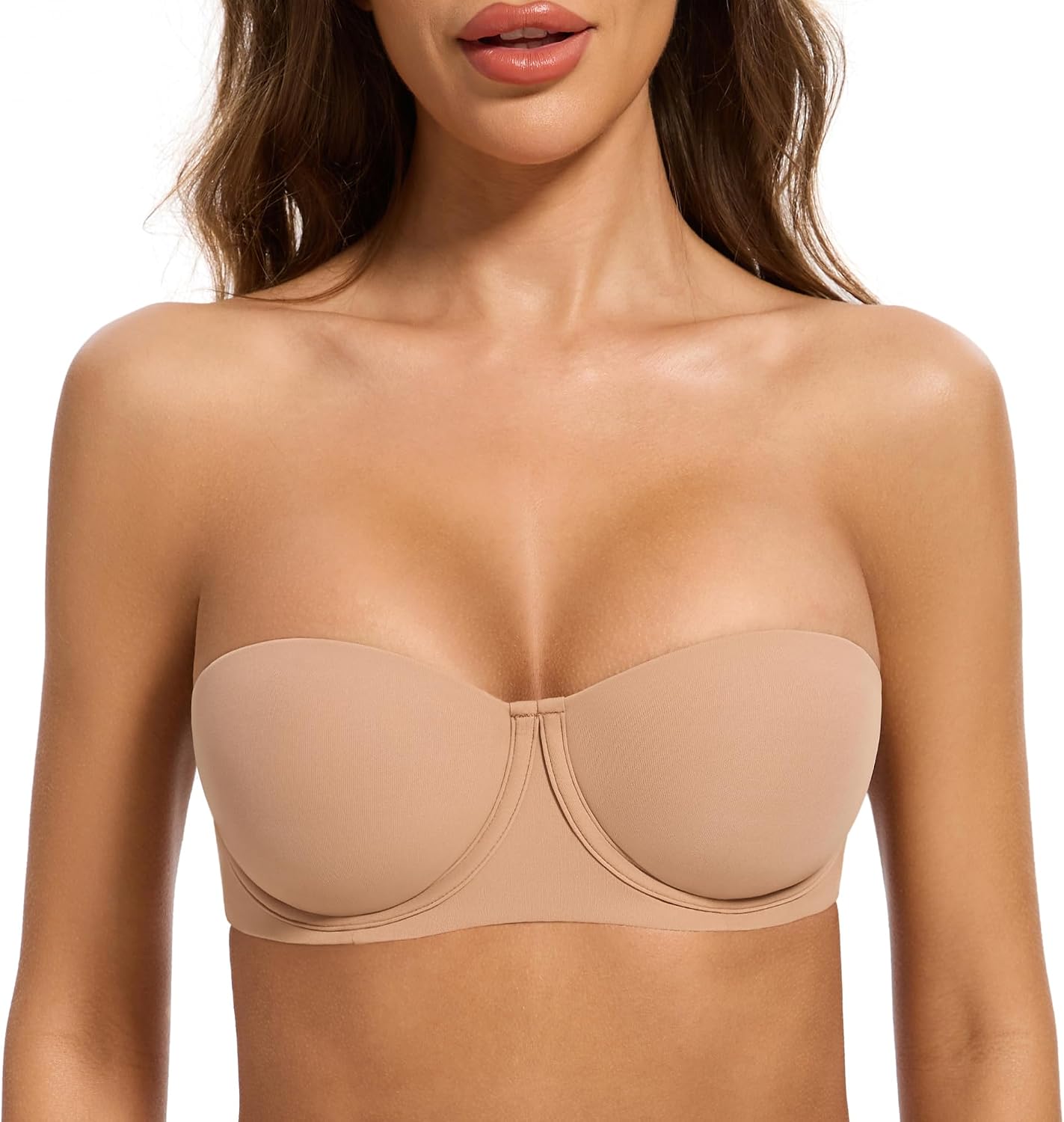 Women's Strapless Bra-Lightly Lined Non Slip Invisible Balconette Underwire Support Multiway Bandeau Bra for Comfort Lift