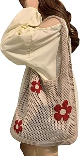Crochet Tote Bag - Womens Beach Tote Bags,Summer Aesthetic Knit Bag Knitted Shoulder Bag Aesthetic for Women Founcy