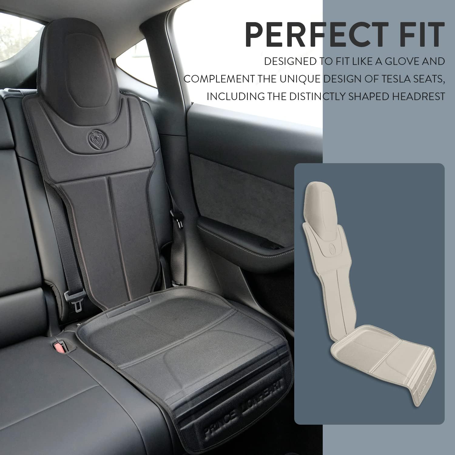 Prince Lionheart Car Seat Protector, 2-Stage Seatsaver Designed for Tesla Models S 3 X&Y, Waterproof for Kids Car Seat (Black, 2pcs) (0590.2)