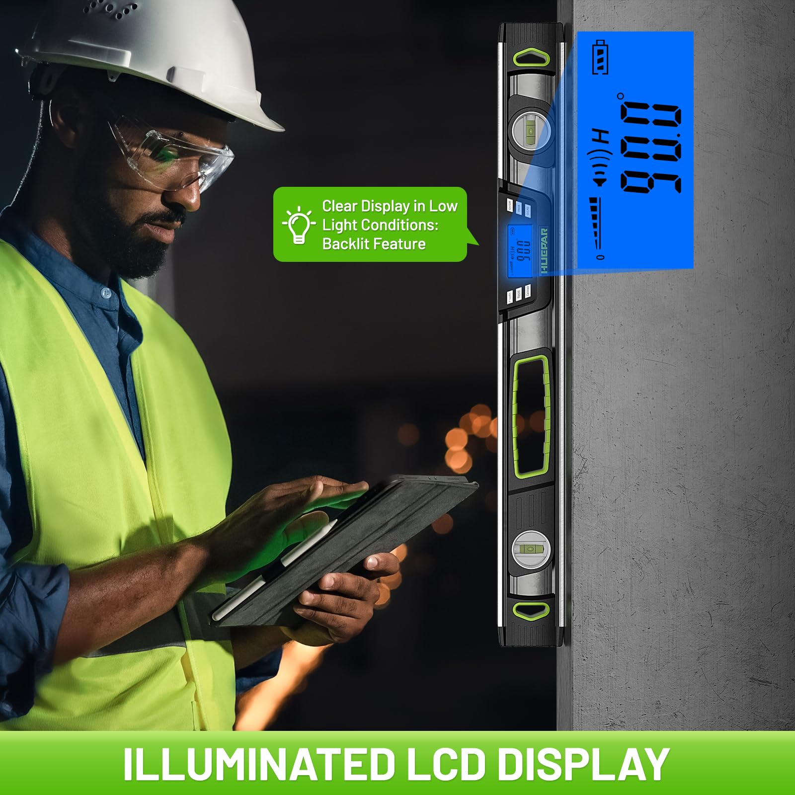 Huepar Livella digitale da 24 pollici, strumento professionale intelligente di precisione Torpedo, display LCD luminoso, avvisi acustici, fondo magnetico, IP54, resistente alla polvere e all'acqua