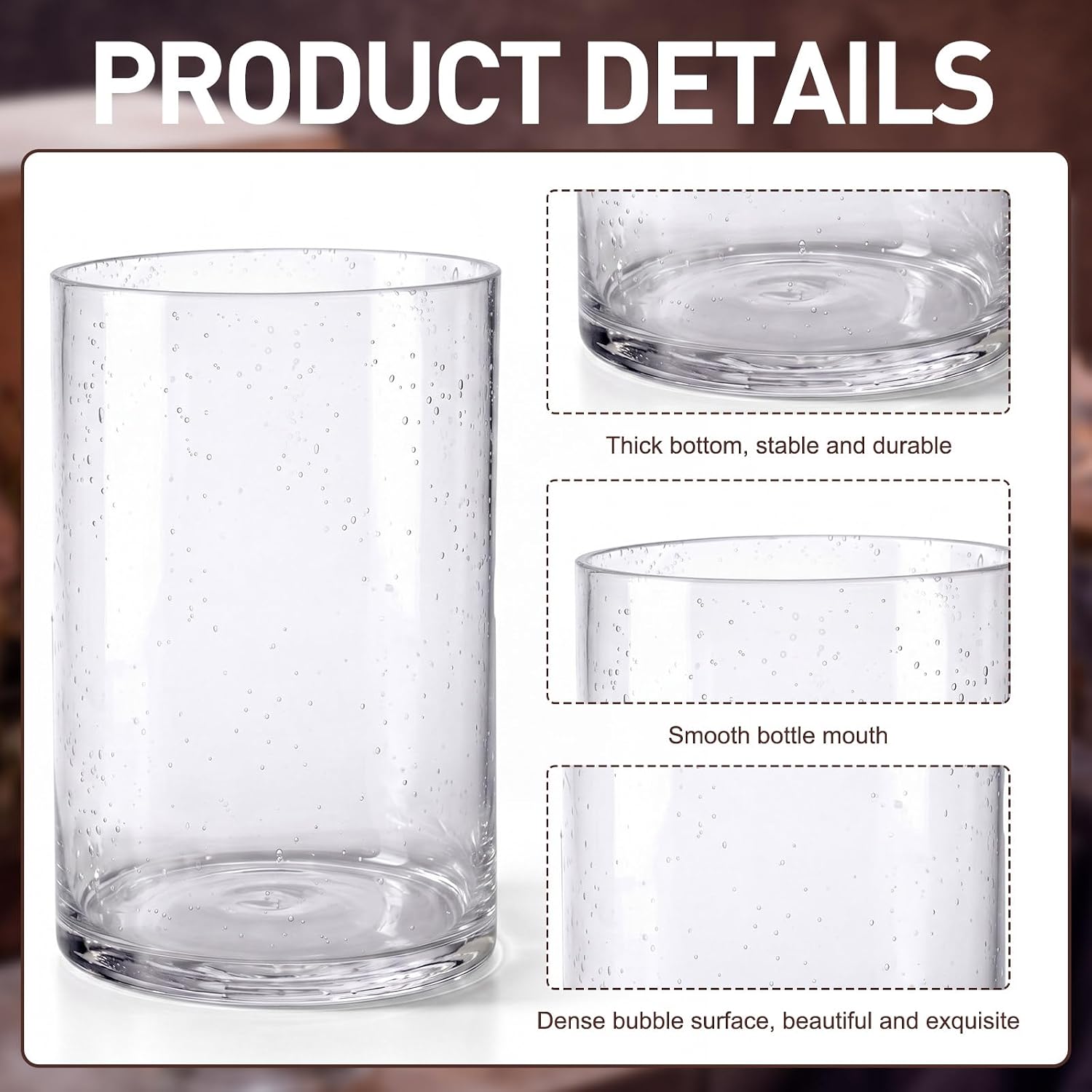 Clear Glass Hurricane Candle Holder Set of 3 Cylindrical Glass Vase Modern Rustic Table Centerpieces for Pillar Candles Wedding Party Home Decor (8 Inch 4.3 Inch 3.5 Inches Height)