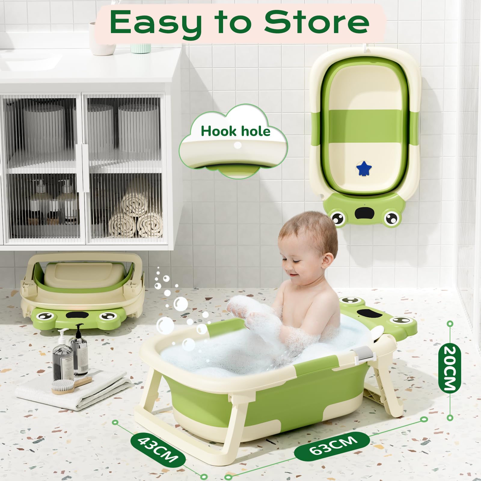 COOSEYA Vasca Neonato Bagnetto, Vasca Neonato Con Supporto Da Bagno Gratuito, Verde