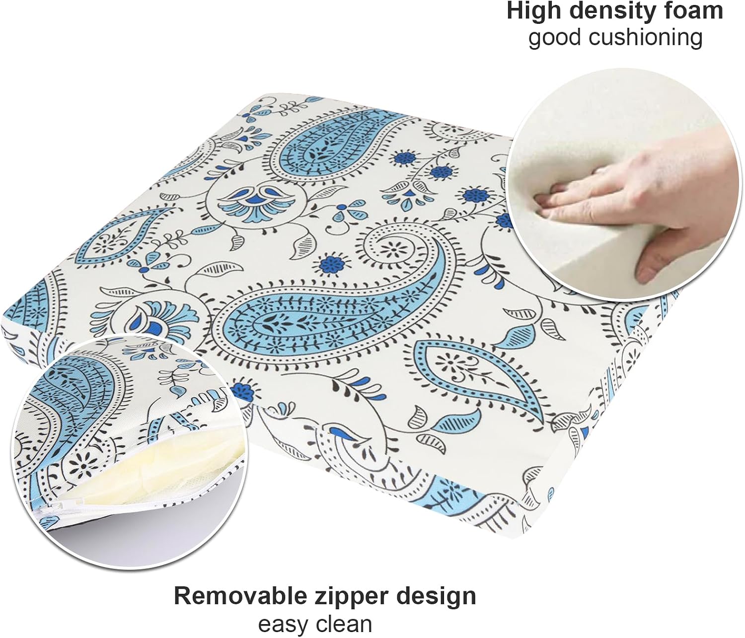 GUEGLSA Indoor Outdoor Bar Stool Cushions 12x12 Inch,Non Slip Square Seat Pad with Straps,Waterproof Fade Resistant Small Metal Chair Cushion Set of 2,Cushion Only,Blue Paisley