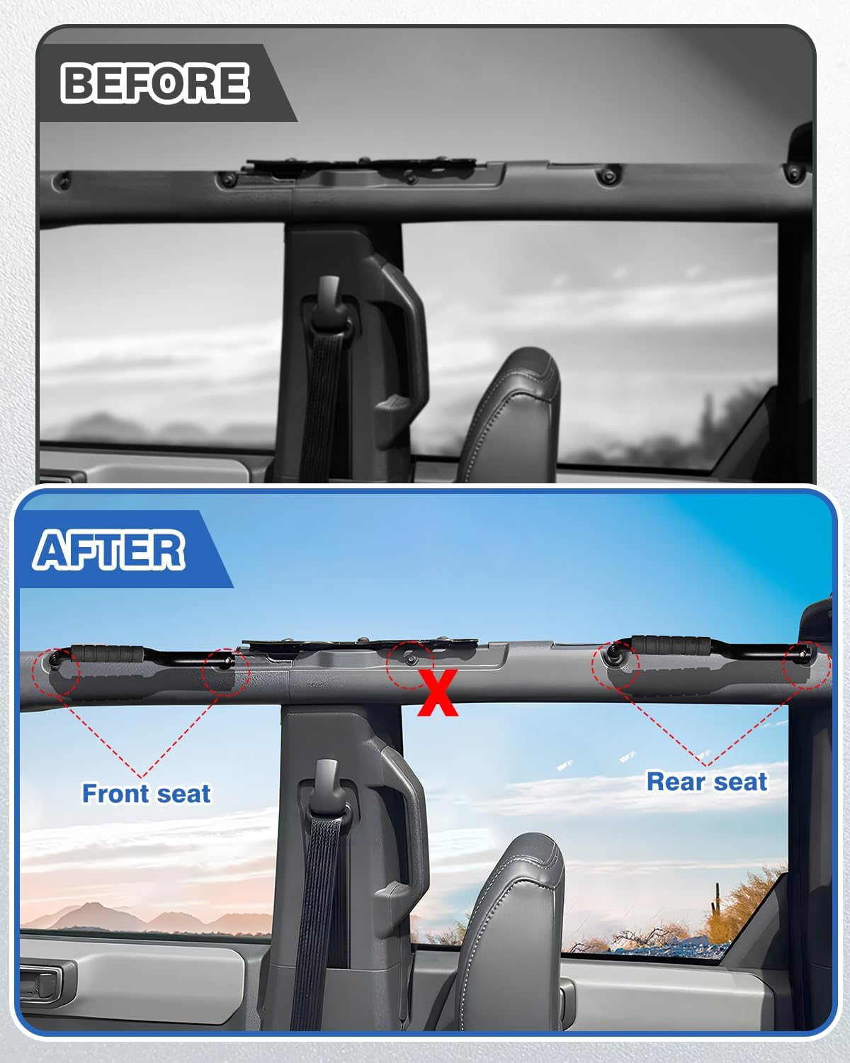 Sunsdrew Grab Handles for 2021-2025 Ford Bronco 2&4 Door ONLY Fit Front Seat Roll Bar Handgrip Handle,Upgraded Non-Slip Aluminum Grip Handles Bronco Interior Accessories (Not Fit Rear Seat)